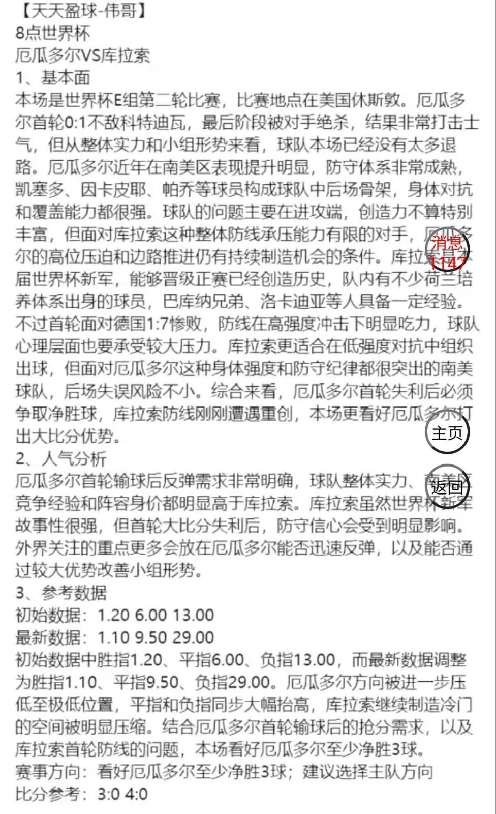 伟哥 8点世界杯 厄瓜多尔vs库拉索