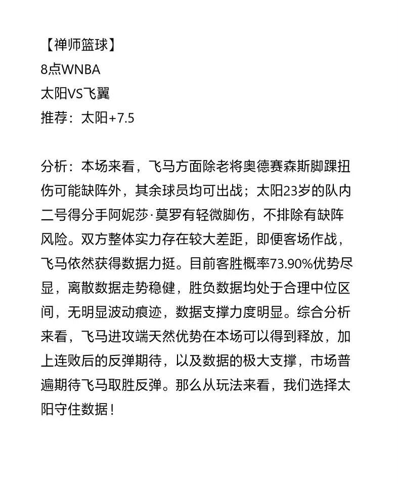 禅师 WNBA 阳光vs飞马